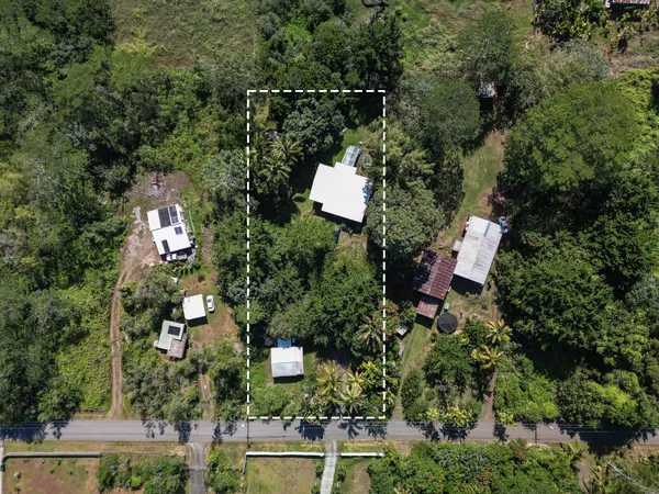 an aerial view of a house with a yard and lake view
