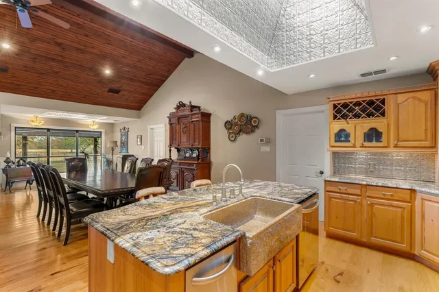 a large kitchen with lots of counter space