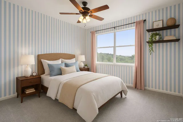 an aerial view of a house with a garden