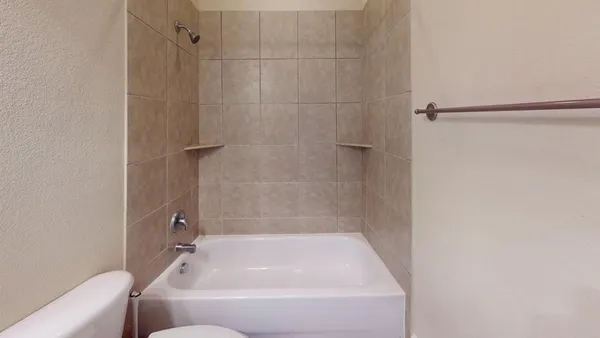 a bathroom with a bathtub