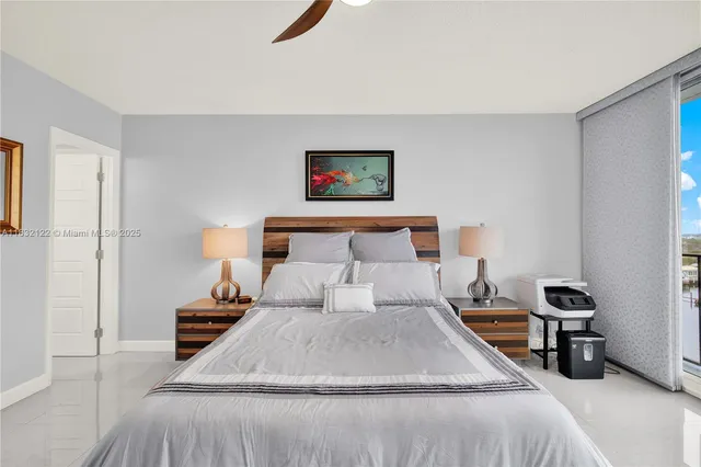 a bedroom with a bed and a lamp