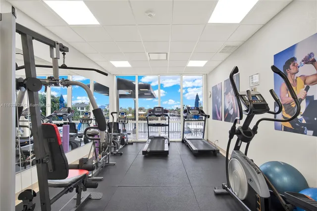 a view of a room with gym equipment