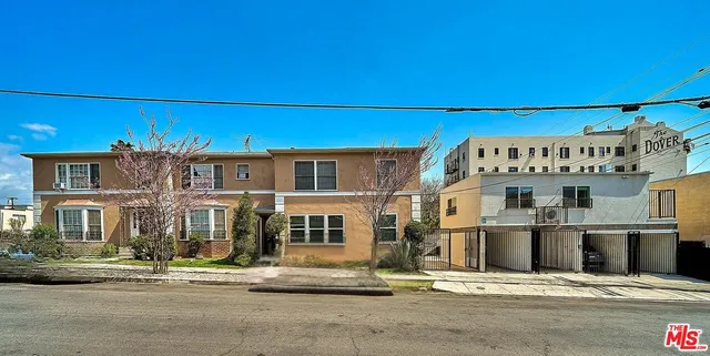 a view of a building with a street