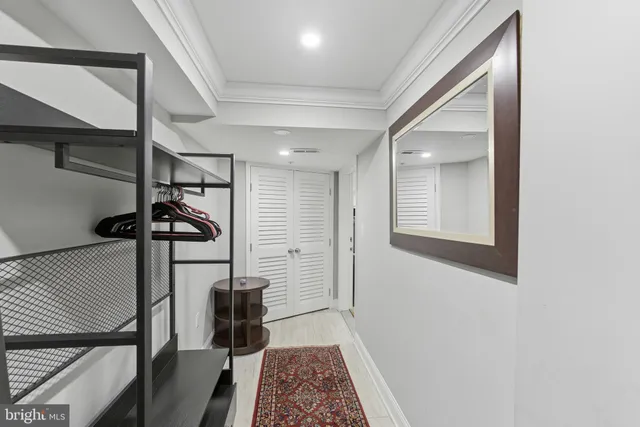 a view of a hallway with a potted plant