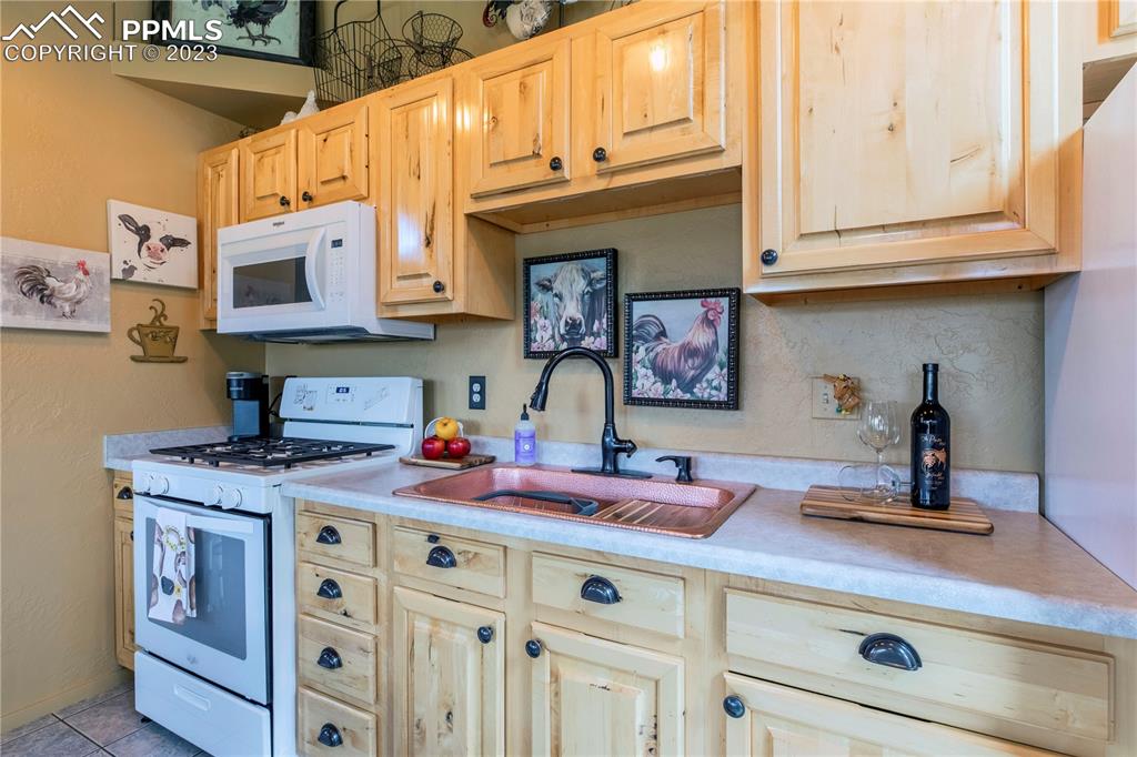 93 Water Street Guffey, CO 80820 - Photo 7 of 23 a kitchen with stainless steel appliances granite countertop a sink dishwasher and cabinets with wooden floor