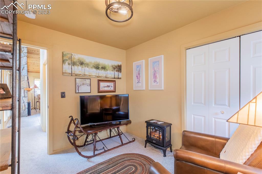 93 Water Street Guffey, CO 80820 - Photo 9 of 23 a living room with furniture a flat screen tv and a window