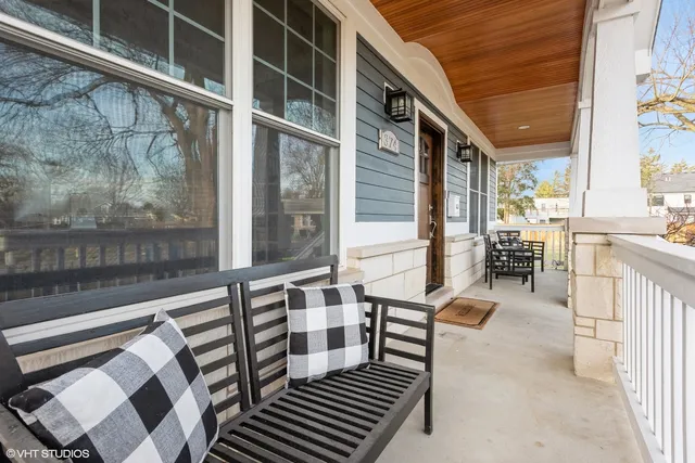 a view of a balcony with an outdoor space