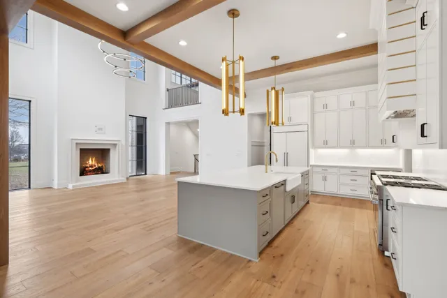 a view of a hallway with windows