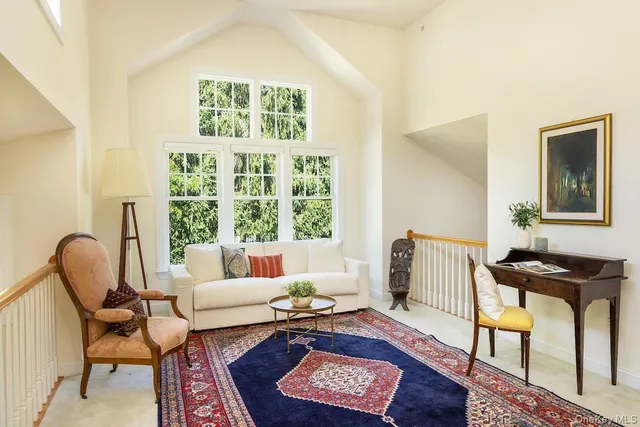 a living room with furniture and a rug