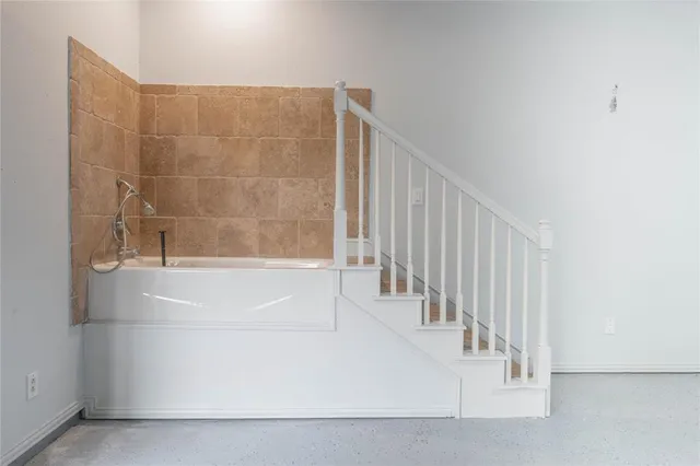a bathroom with a bathtub