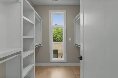 a view of a small space with a window