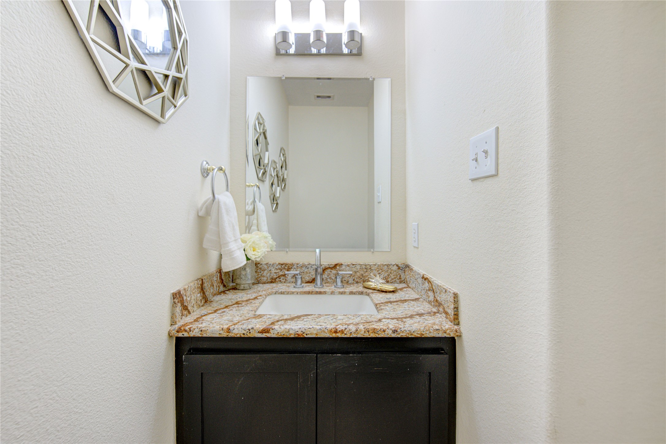 2327 Centerbrook Lane Katy, TX 77450 - Photo 24 of 47 a bathroom with a granite countertop sink and a mirror