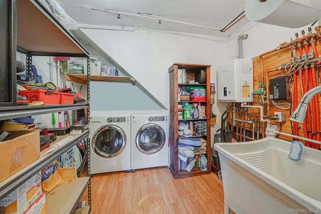 a view of a storage room with racks