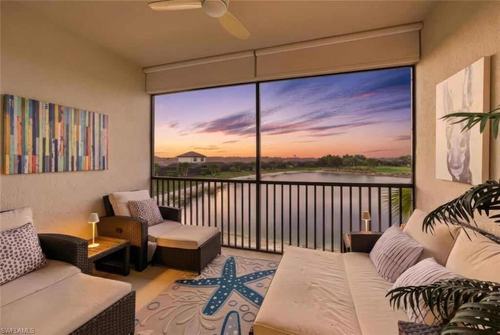a balcony with couch