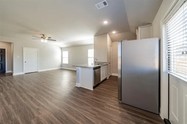 a big room with a bed