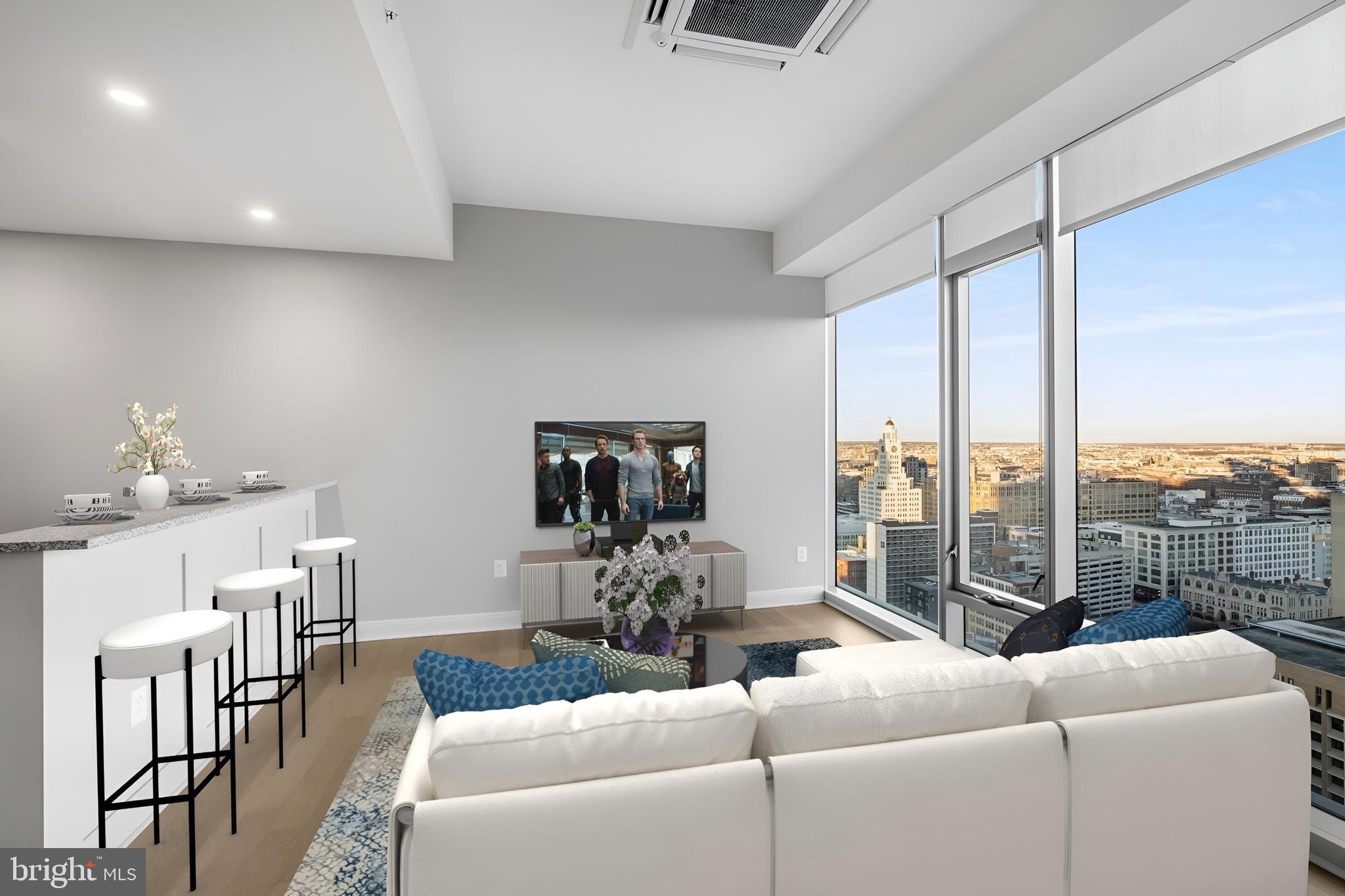 200 North 16th Street, Unit 2018 Philadelphia, PA 19102 - Photo 3 of 20 a living room with furniture and a large window