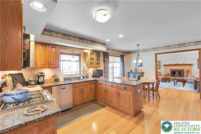 a kitchen with lots of counter top space