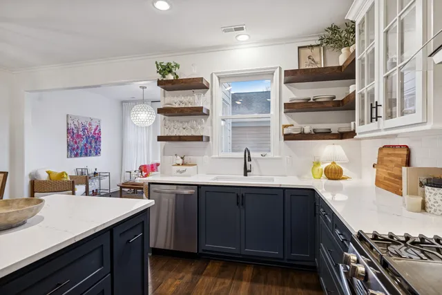 a view of a bathroom with a mirror