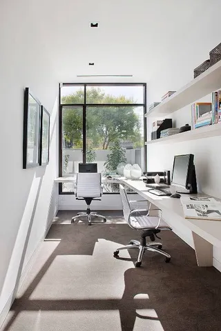 a workspace with a large window