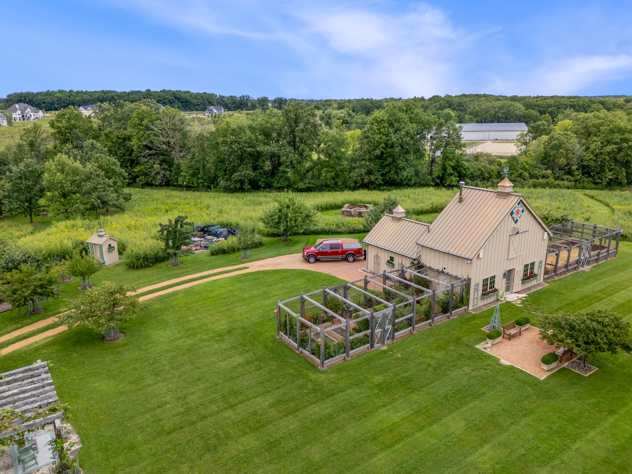 3200 West Bonniwell Road Mequon, WI 53097 - Photo 49 of 77 Aerial of barn. Separate well, septic, plumbing, electricity.