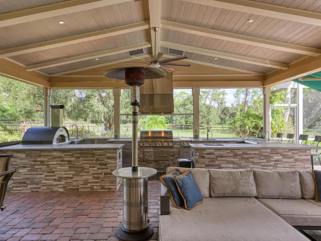 a view of a swimming pool with a porch