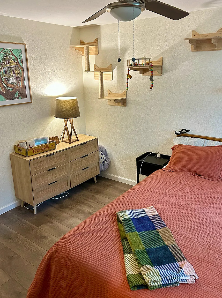 620 South 1st Street, Unit 106 Austin, TX 78704 - Photo 7 of 13 a bedroom with a bed and ceiling fan