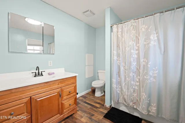 a bathroom with a sink a toilet and a mirror