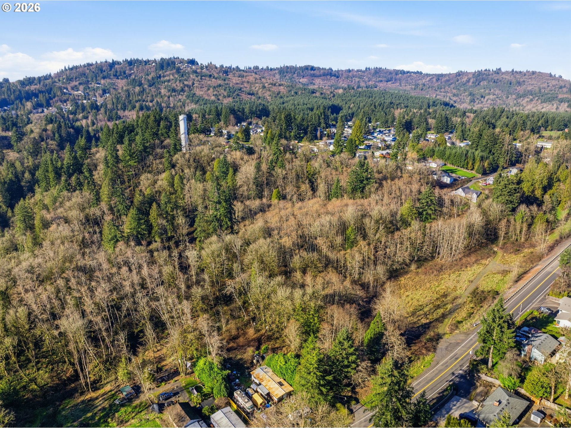 an aerial view of residential house and green space