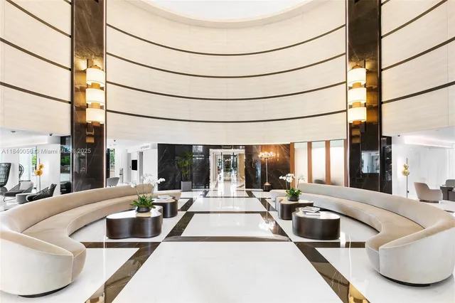 a view of a tennis ground with a large pool