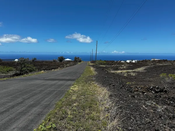 a view of a backyard of a house with a road