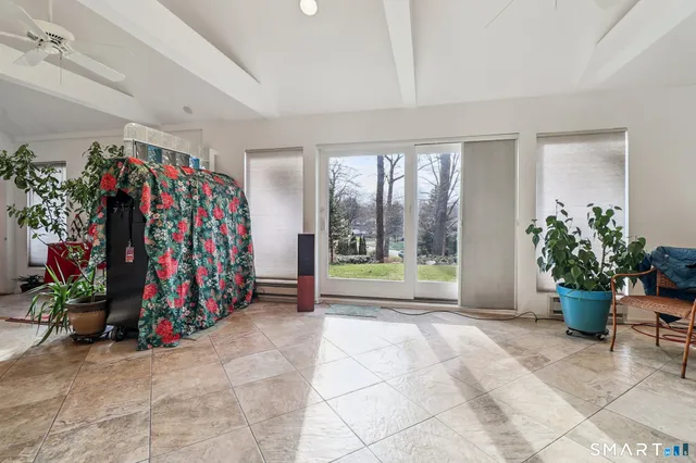 a view of a room with lots of stuff and potted plants