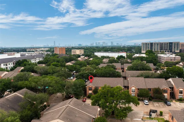 a city view with tall buildings
