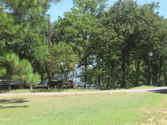 a view of a swimming pool and trees in the background