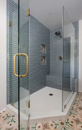 a bathroom with a shower