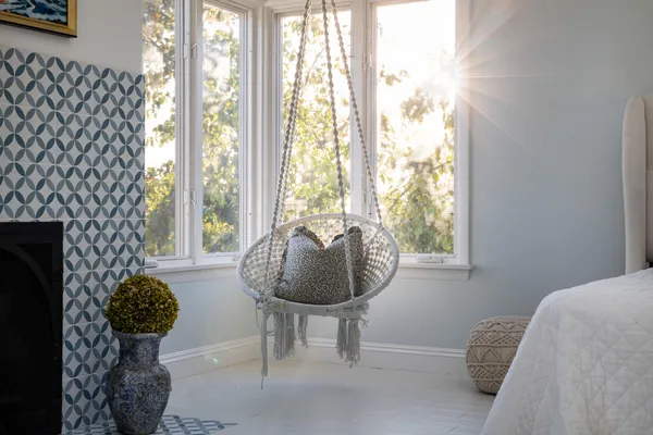 a balcony with wooden floor