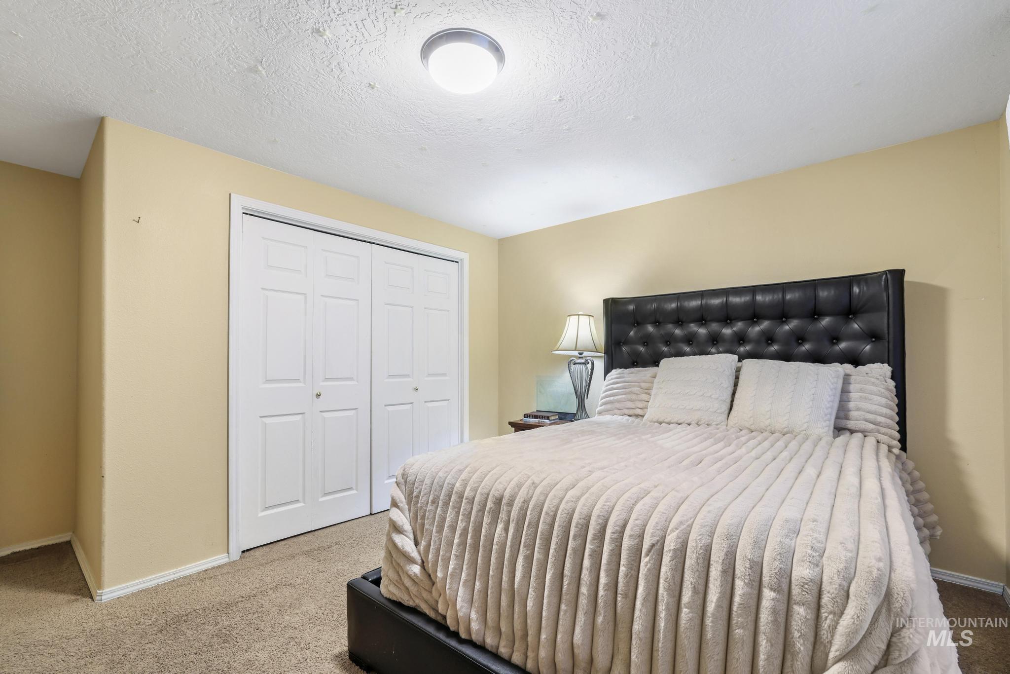 733 Beta Circle Twin Falls, ID 83301 - Photo 26 of 50 Bedroom featuring carpet floors, a closet, and a textured ceiling