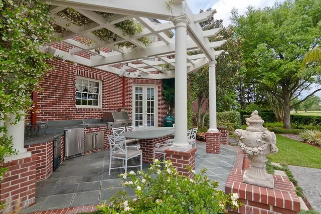 a view of a garden with plants and a lake view
