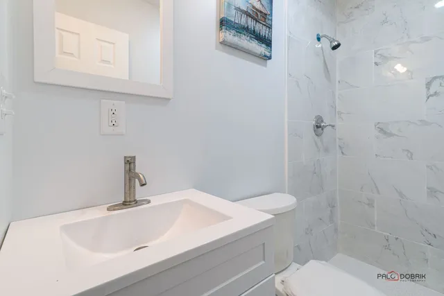 a view of a deck with trees