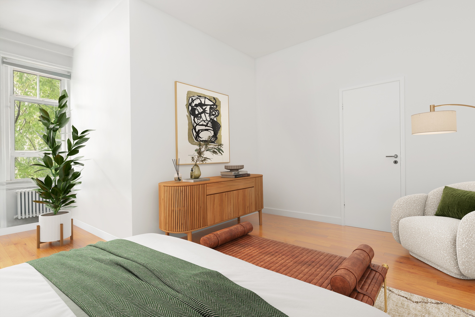 380 Riverside Drive, Unit 2CD Manhattan, NY 10025 - Photo 10 of 18 a bedroom with a bed and a potted plant