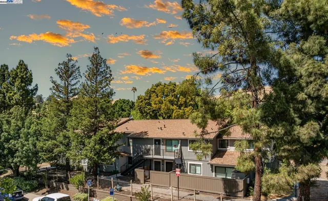 a view of a town with palm trees