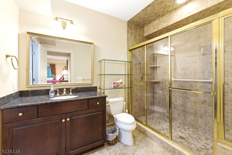 4 Windemere Way Sparta, NJ 07871 - Photo 36 of 50 a bathroom with a granite countertop sink toilet a mirror and shower