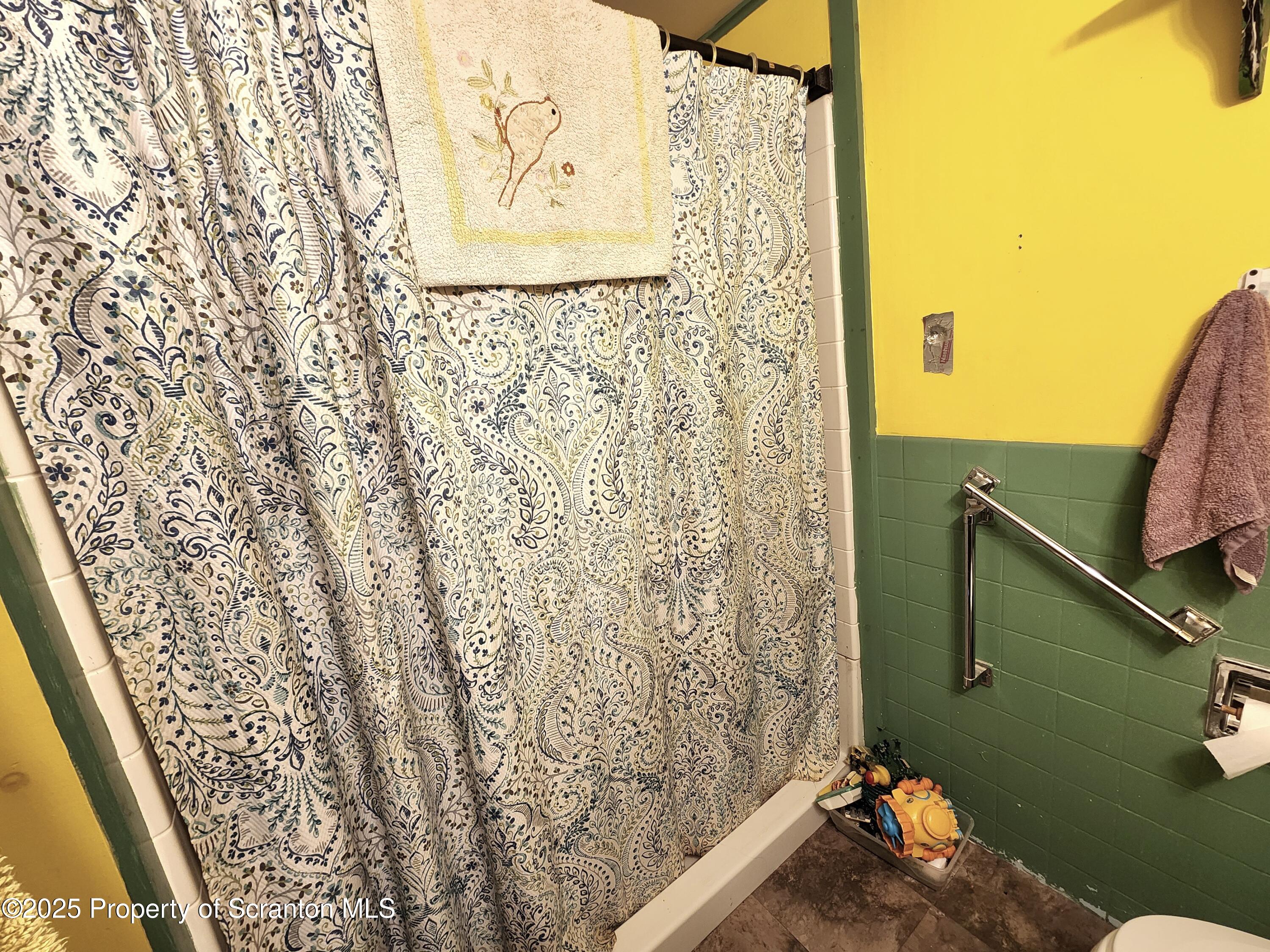 365 Carpenter Road Factoryville, PA 18419 - Photo 9 of 30 a bathroom with a toilet and shower curtain