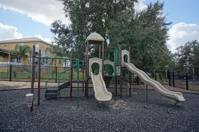 a view of a park with slide