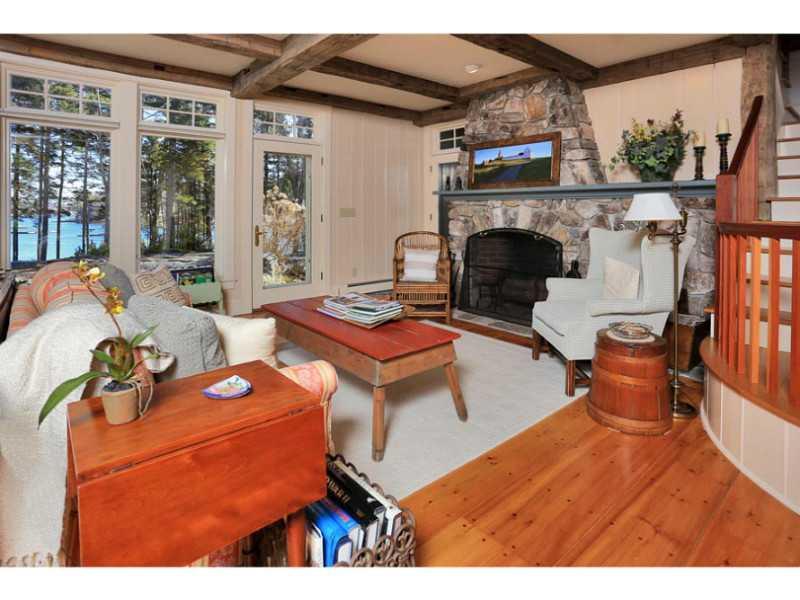 88 Mc Kown Point Road Boothbay Harbor, ME 04575 - Photo 10 of 34 Great Room. The Maine river stone...