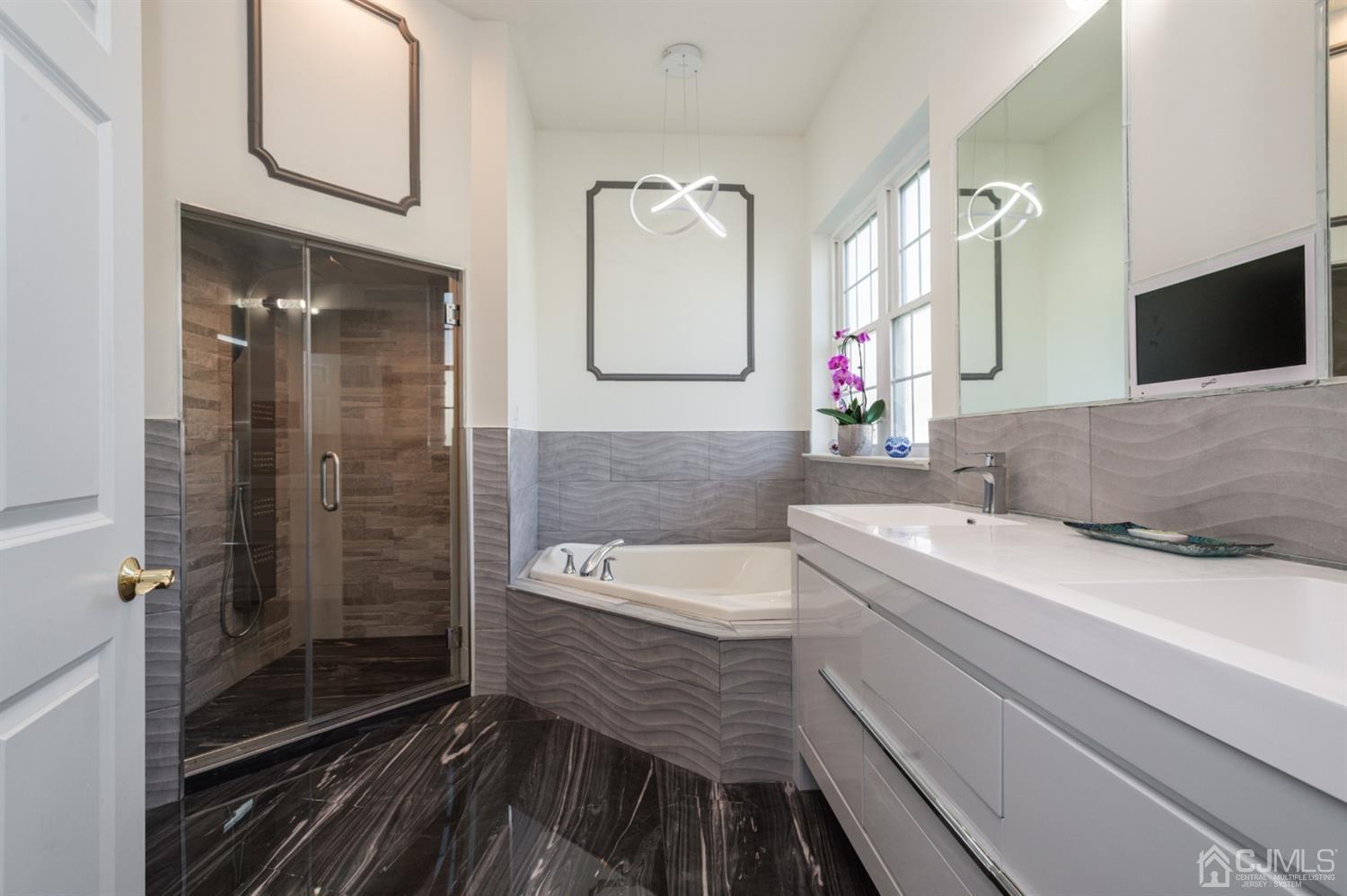 57 Kings Mill Road Monroe Township, NJ 08831 - Photo 16 of 44 Luxury Master Bath - Everything is NEW - COME MUST BE SEEN, Built-In TV Over Vanity :)