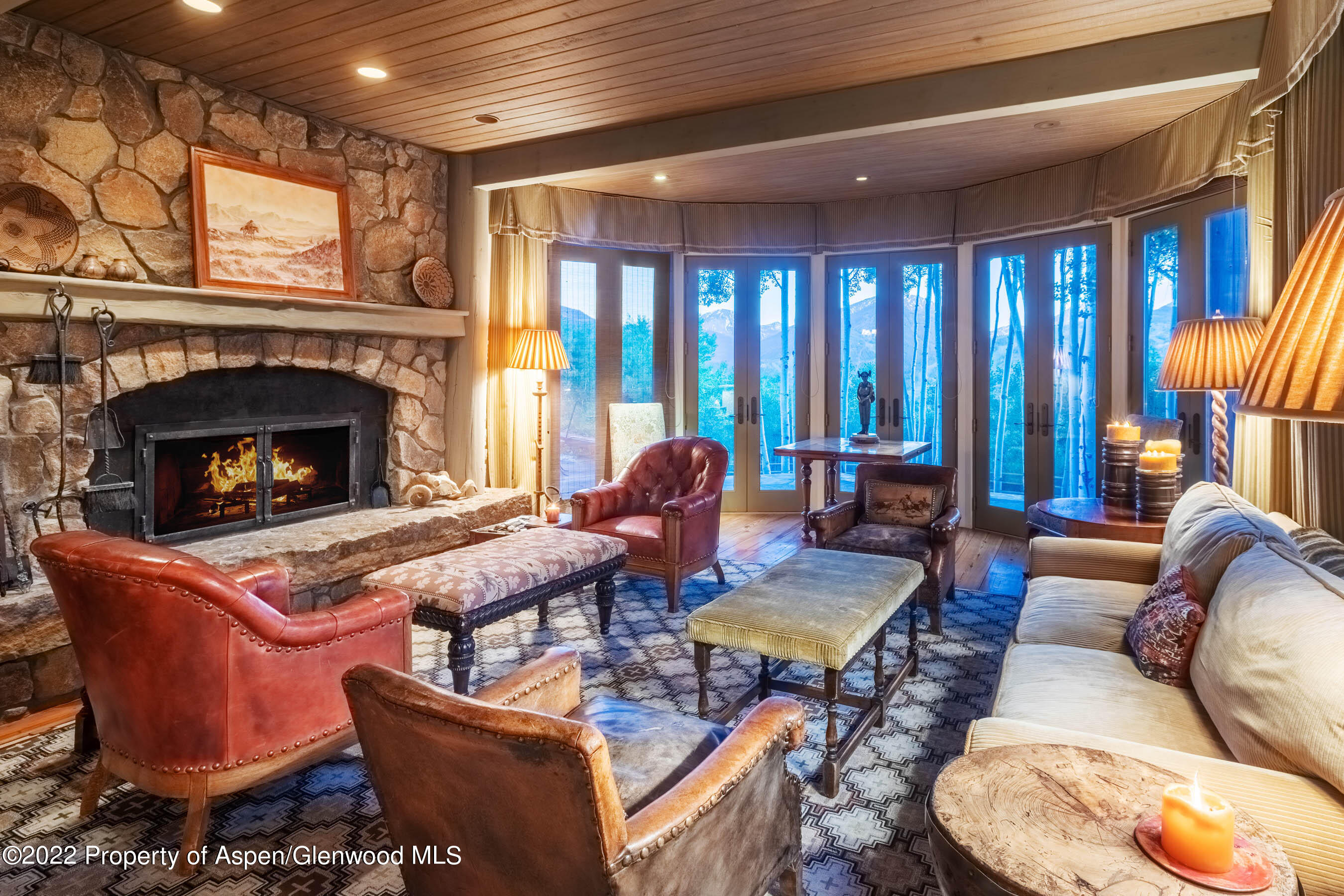 156 Eppley Drive Aspen, CO 81612 - Photo 42 of 44 Cozy Sitting Room with Stone Fireplace