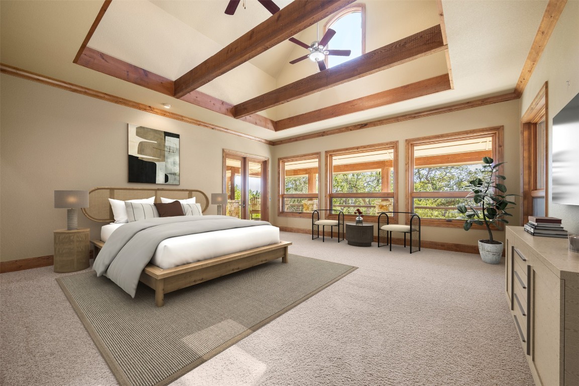 470 Inspiration Trail Wimberley, TX 78676 - Photo 16 of 30 a spacious bedroom with a bed and a large window with balcony view