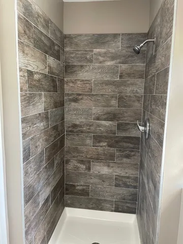 a bathroom with a bathtub