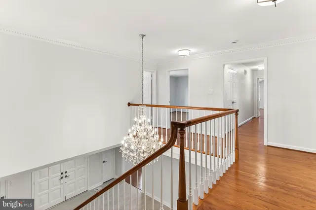 an empty room with wooden floor & closet area