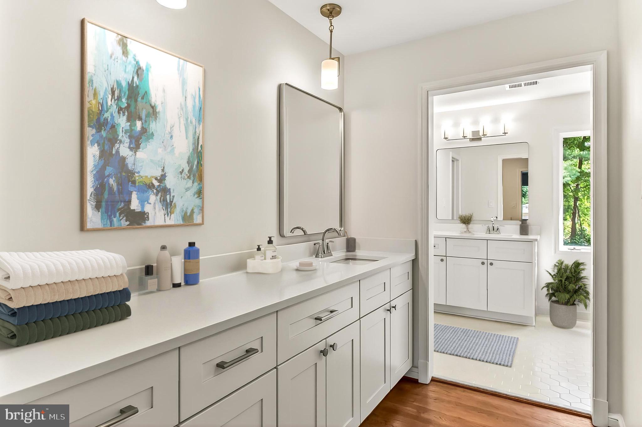 6294 Dunaway Court McLean, VA 22101 - Photo 33 of 76 a bathroom with a double vanity sink mirror and next to a window